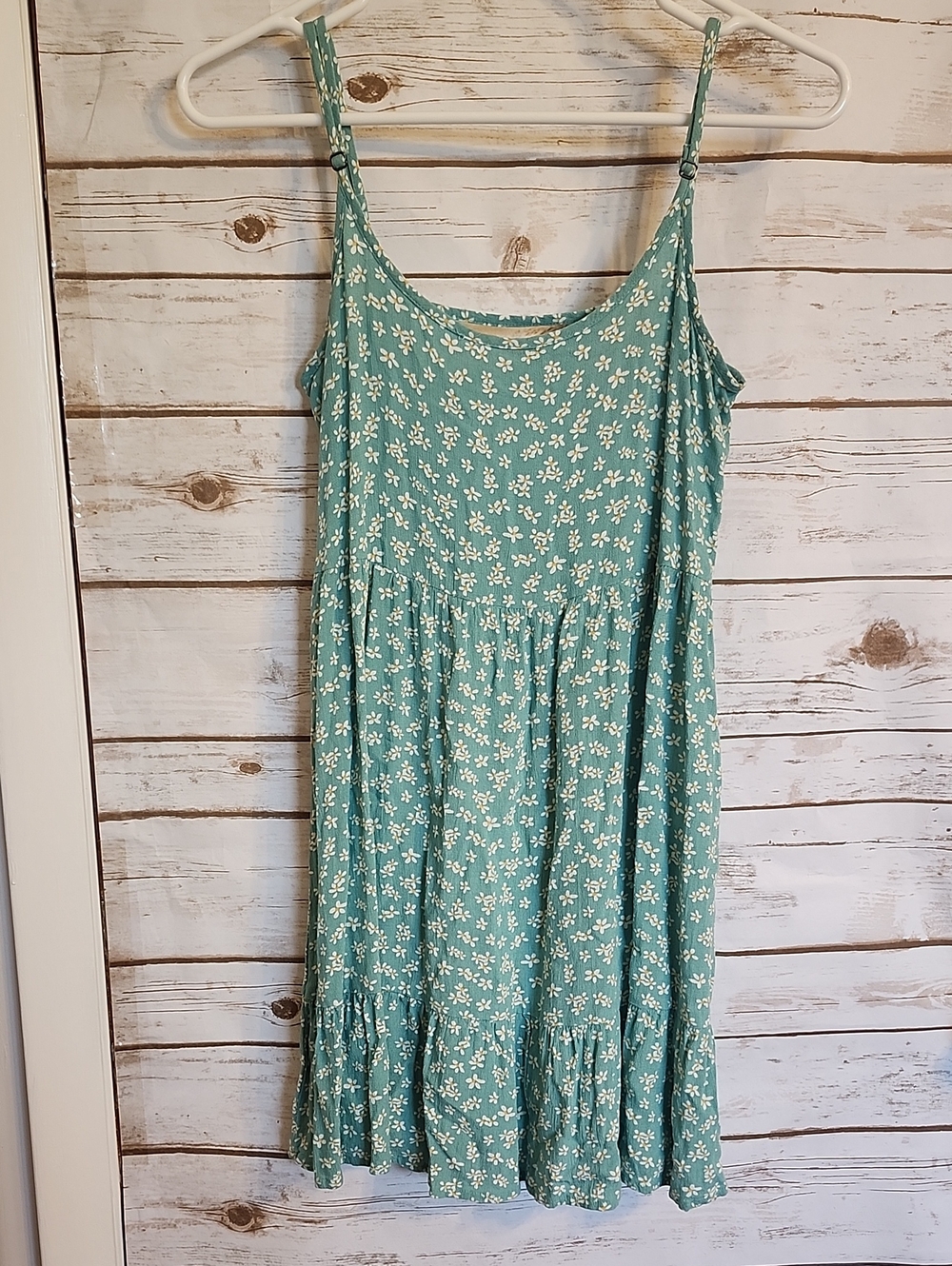 Aeropostale Green Floral Tiered Spaghetti Strap Mini Dress XS
